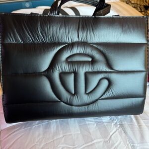 Telfar black nylon puffer bag with Black Logo